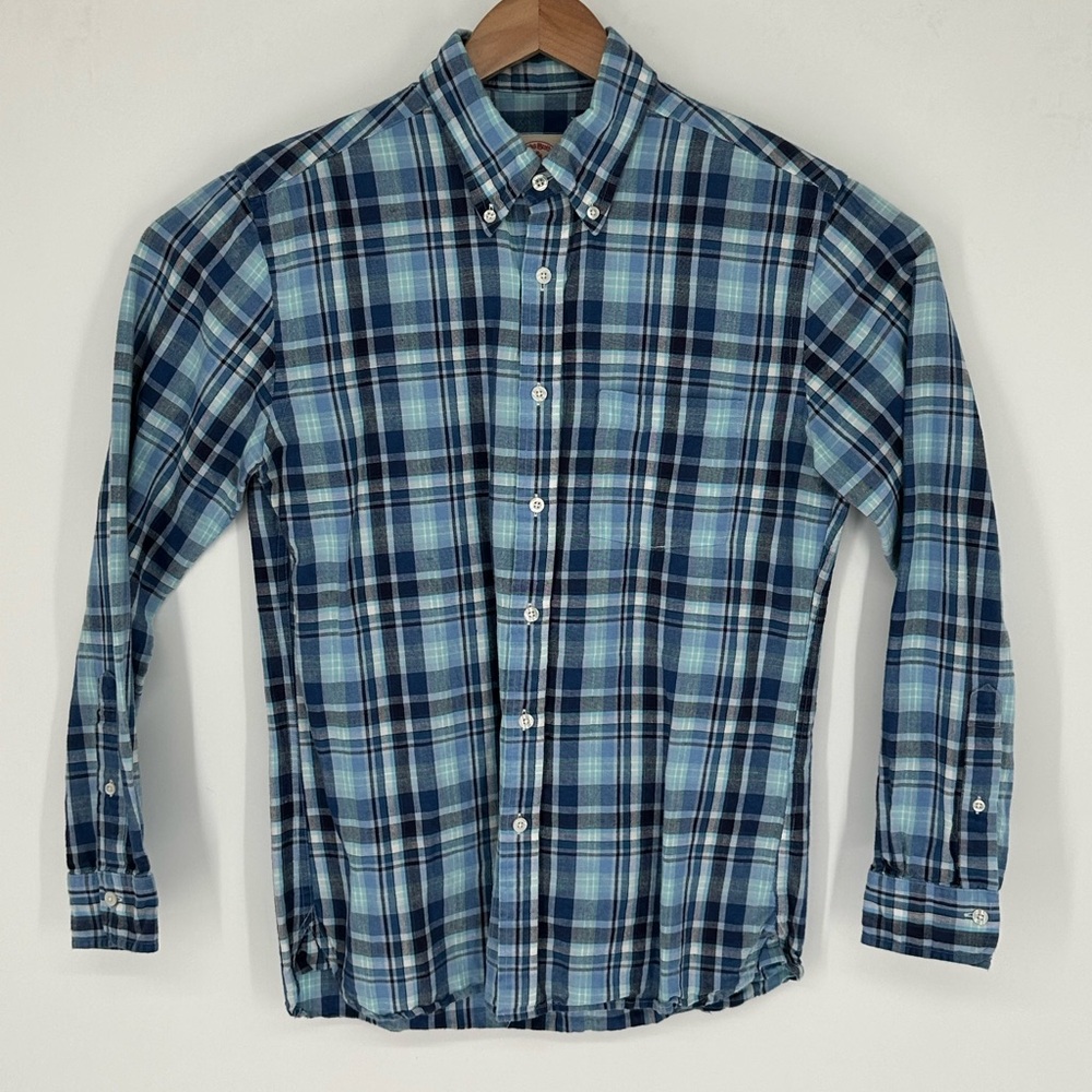 Brooks Brothers Red Fleece Mens Sz S Blue Plaid Linen Blend Long Sleeve Shirt X9 - Picture 2 of 5